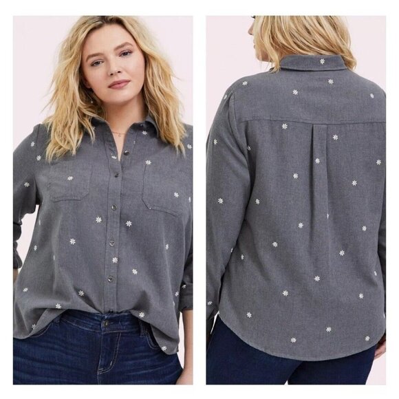 torrid Tops - NEW Torrid Plus 5X Button Front Top Shacket Taylor Gray Daisy Print Long Sleeve